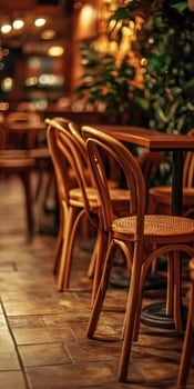Inviting interior of a cozy, empty restaurant during a quiet evening photo