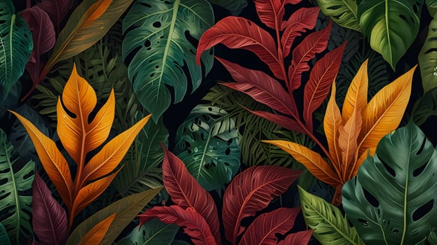Colorful Exotical Tropical Nature Botany Seamless Jungle Leaf Pattern photo