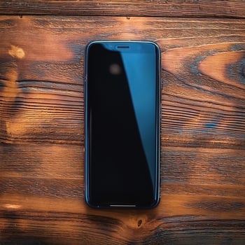 The latest smartphone lies on a wooden table. Technology Gadgets photo