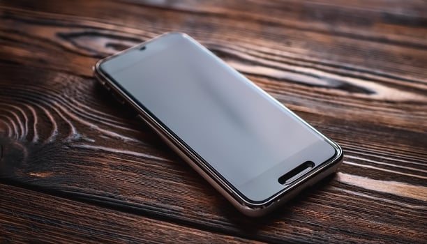 The latest smartphone lies on a wooden table. Technology Gadgets photo