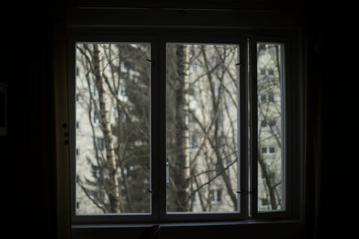The view from the window. Window in the apartment. Interior details. photo