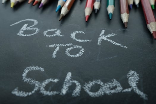 Welcome Back to School with a Bright Chalkboard Decorated with Colorful Crayons Galore photo