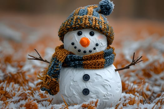 Adorable Snowman with Knit Hat and Scarf in Autumn Leaves photo