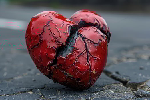 A Cracked Red Heart Sculpture on a Rough Surface photo