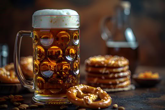 Oktoberfest Celebration with Beer Mug and Pretzels for Authentic German Experience photo