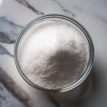 Granulated sugar in a glass bowl on a marble background photo