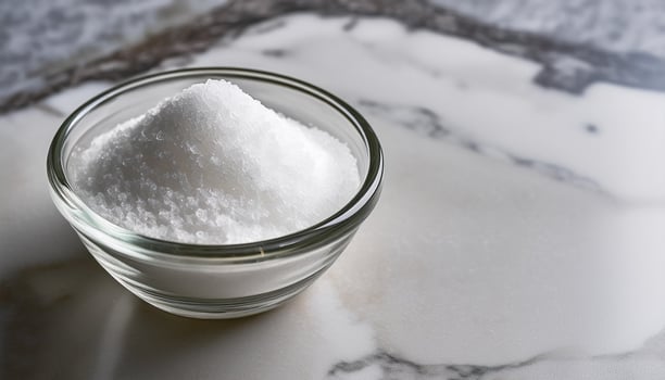 Granulated sugar in a glass bowl on a marble background photo
