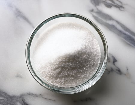 Granulated sugar in a glass bowl on a marble background photo