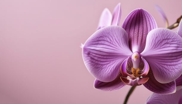 Purple orchid flower blooming with texture details, minimalist pastel background photo
