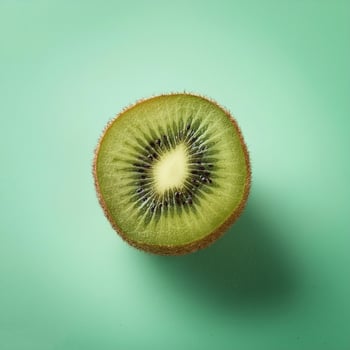 A kiwi cut in half on a mint green background photo