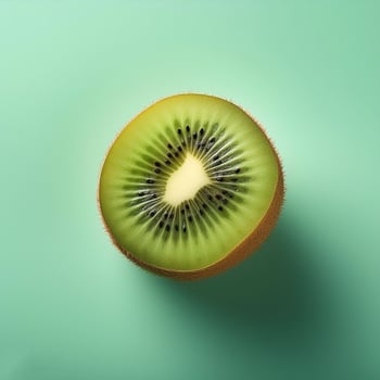 A kiwi cut in half on a mint green background photo