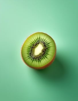 A kiwi cut in half on a mint green background photo