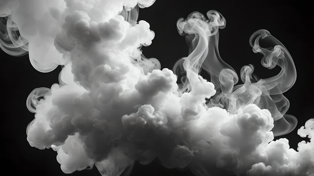 Abstract White Smoke Swirls and Clouds on Black Background photo