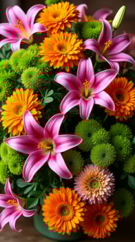 Intricate and Vibrant Floral Arrangement Featuring a Diverse Mix of Flowers photo