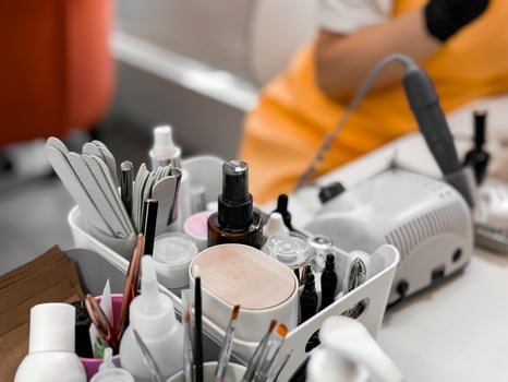 Professional manicure tools and equipment in a salon setting photo
