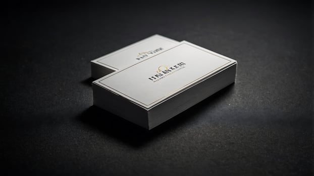 A business card with a gold logo on it photo