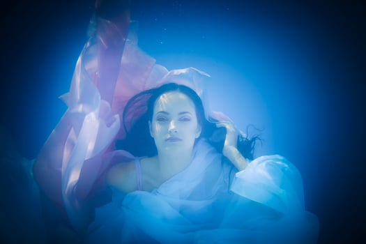 Underwater close up portrait of woman photo