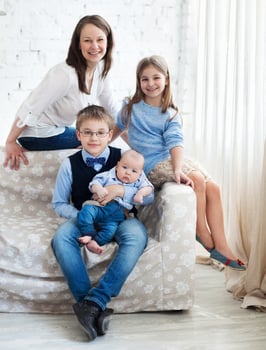 Happy mother with her children having fun photo