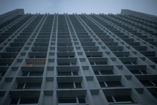 Windows of skyscraper. Tall building. Large office. Architecture details. photo