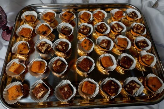 A tray of brownies on a table photo