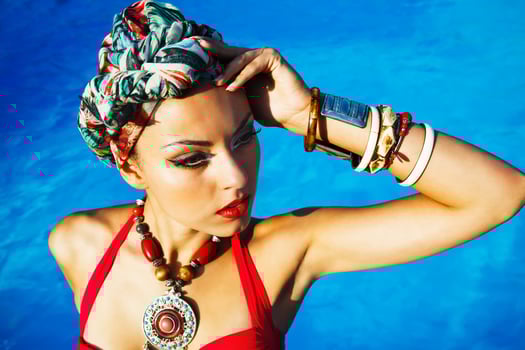 Beautiful fashionable woman near the pool photo