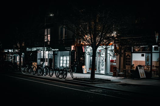 Night view of Brighton with random lights and reflections, East Sussex, England photo