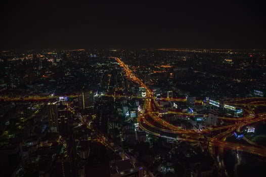 Bangkok cityscape view in the evening time from top of building in bangkok city photo