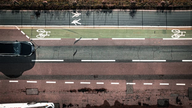 Aerial view of the modern car in rural area, Brighton, East Sussex, UK photo