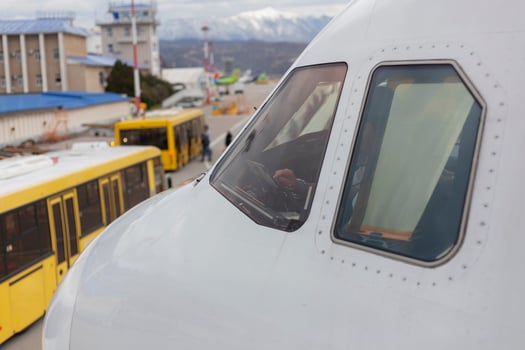 Windshield. The plane at the airport. photo