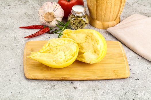 Italian traditional yellow Scamorza cheese photo