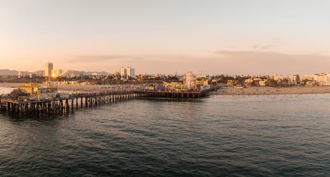 Panoramic View of Santa Monica Pier at Sunset in Los Angeles photo