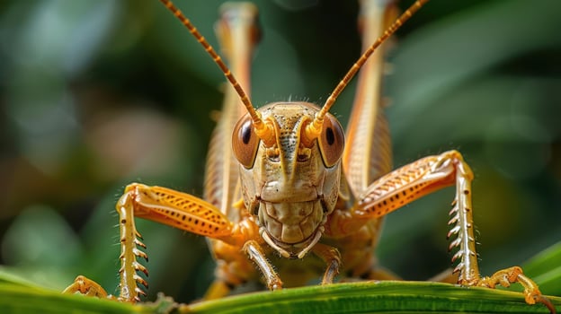 a close up of a grasshopper on a leaf photo