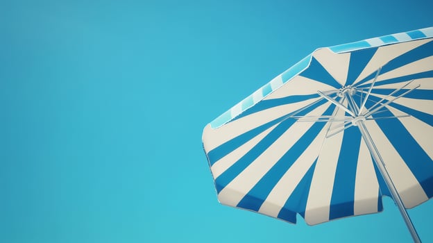 Umbrella beach blue and white with blue sky for sun protection photo