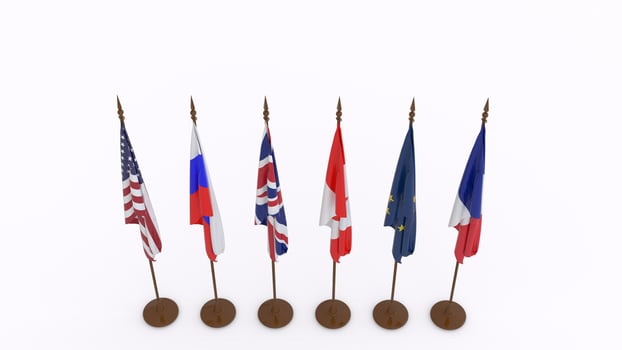 Six country flag with different angle view photo