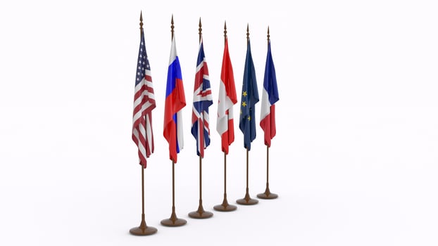 Six country flag with different angle view photo