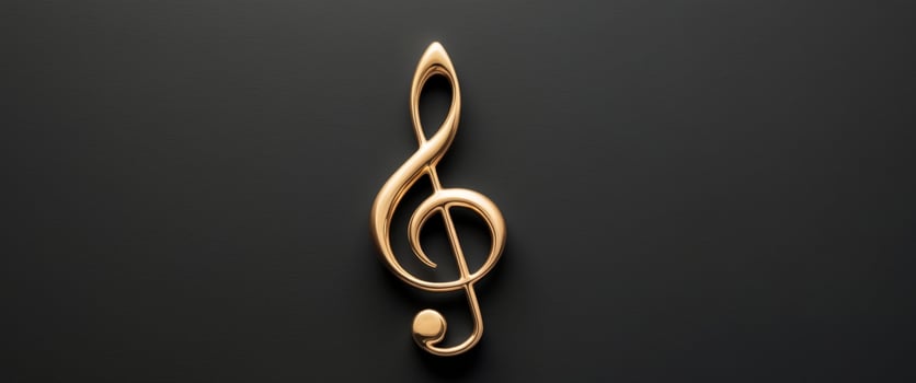 A gold treble clef on a black background. photo