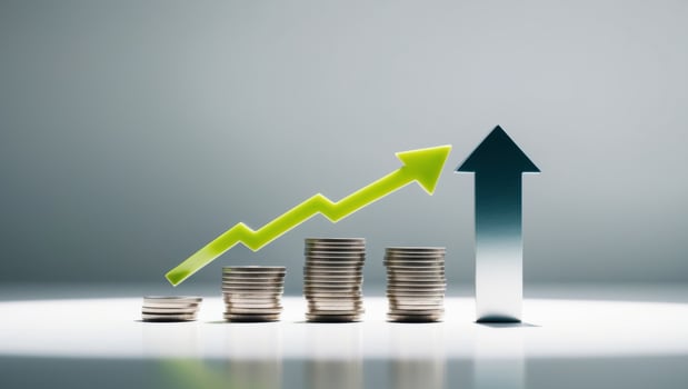 Financial Growth Concept with Coins and Arrow. photo