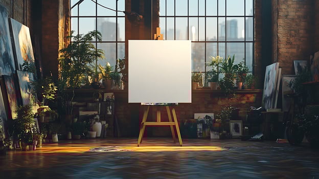 Blank Canvas Mockup Art Studio with Soft Light Great for Artwork Display and Artist Branding photo