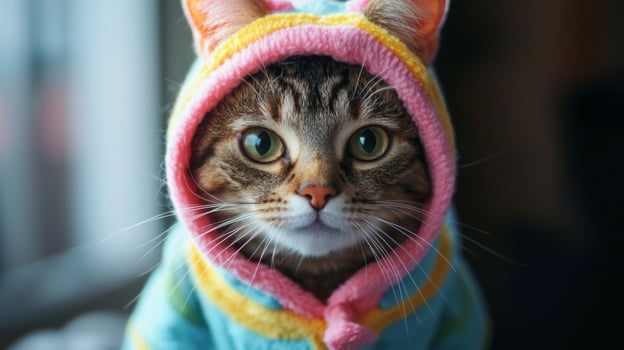 Cat in silly outfit. A cat wearing a funny costume or hat photo