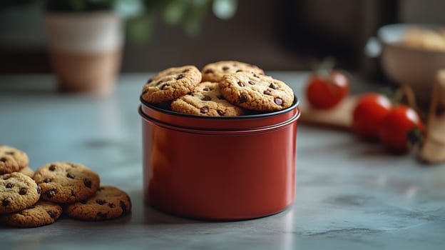 Cookie Tin Mockup Kitchen Counter with Soft Light Perfect for Snack Packaging and Food Branding photo