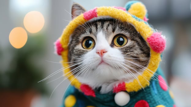 Cat in silly outfit. A cat wearing a funny costume or hat photo