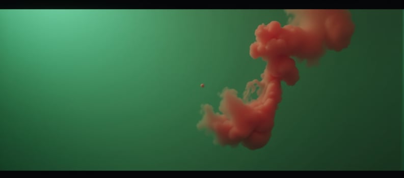 Green fog unfolds in slowmotion showcasing realistic atmospheric green smoke and a red fume rising gradually photo
