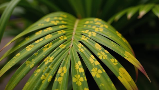 Tropical exotic palm tree with floralpatterned foliage photo