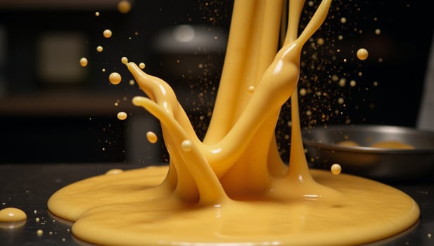 Dynamic culinary scene showcases playful molten cheese splashes photo