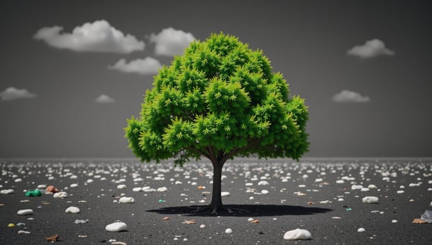 World Plastic Bag Free Day Trashfree environment with lone green tree photo