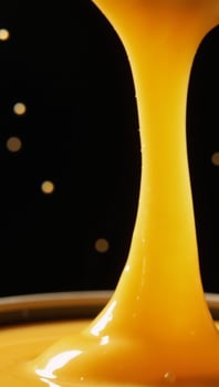 Cheddar cheese sauce splashes midair while drizzling downwards photo