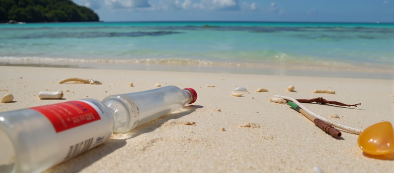 Plastic pollution on a Thai islands beach photo