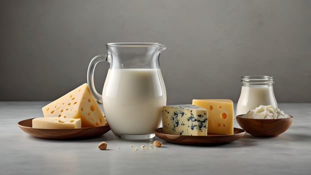 Milk and Cheese on a White Tabletop photo