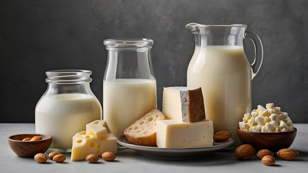 Milk, Cheese, and Almonds A Delightful Dairy Spread photo