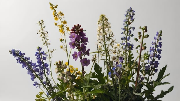 A Bouquet of Wildflowers in Full Bloom Against a White Background photo